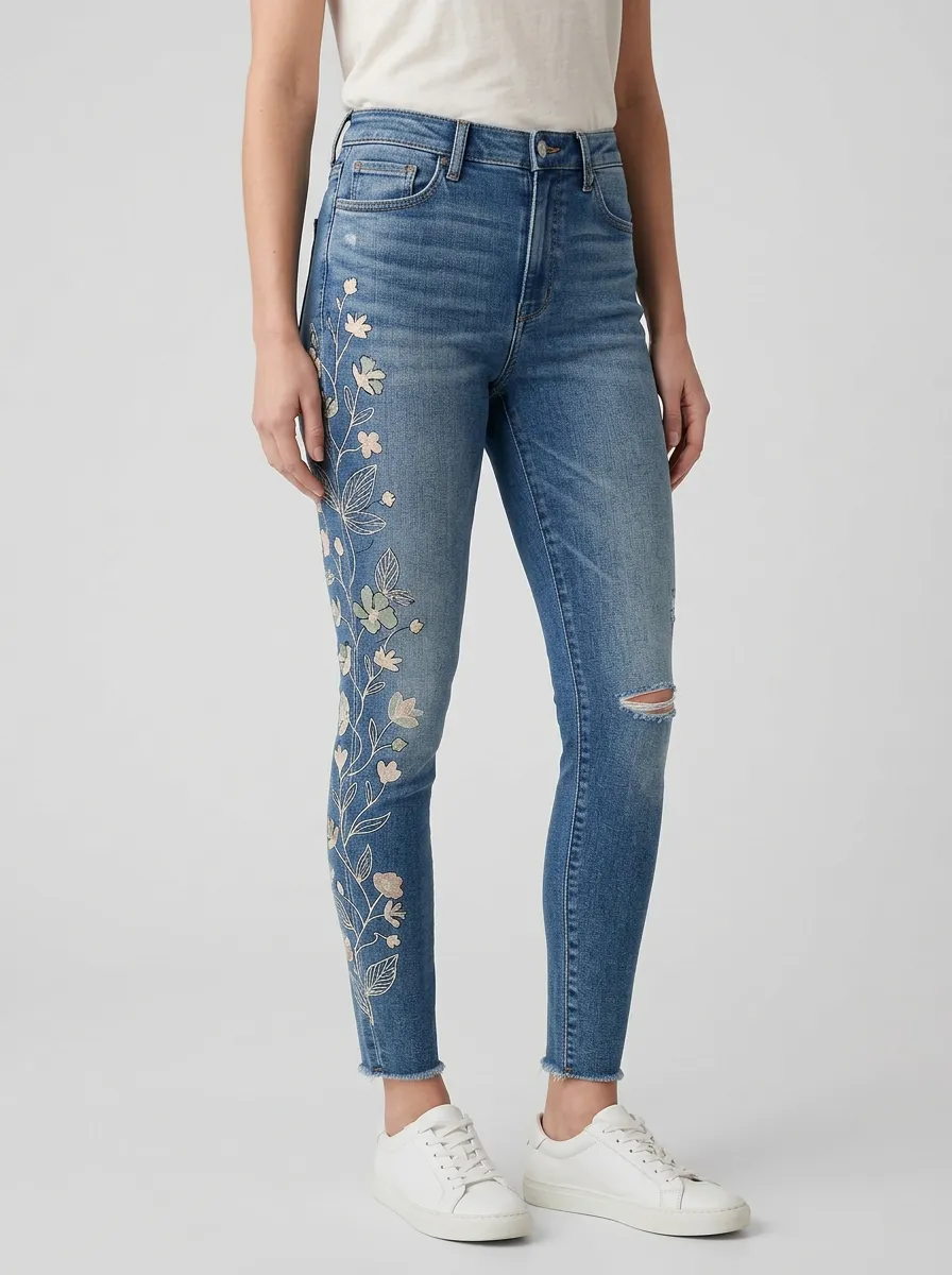 Women's Floral Botanical Vine Printed Slim Jeans