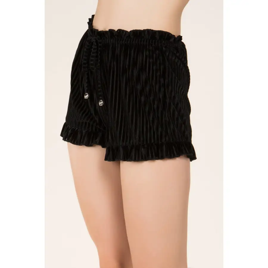 NEW Velvet Vertical Shorts with Ruffled Hem and Drawstring