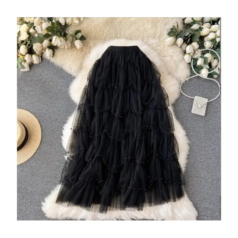 Beaded Hemline Mesh Skirt