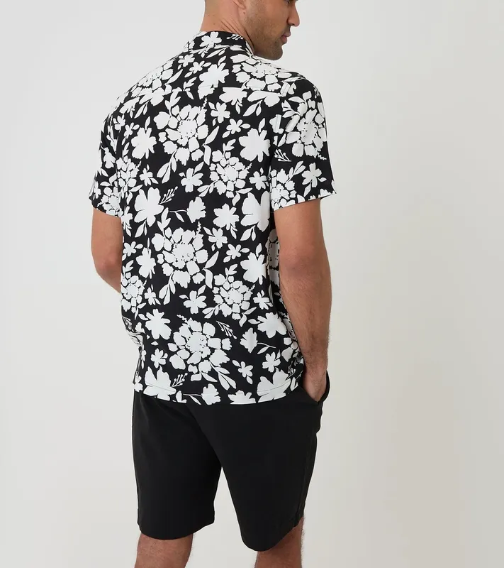 Black Abstract Floral Print Short-Sleeve Shirt