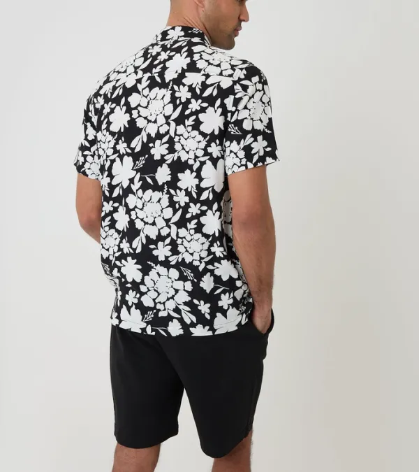 Black Abstract Floral Print Short-Sleeve Shirt