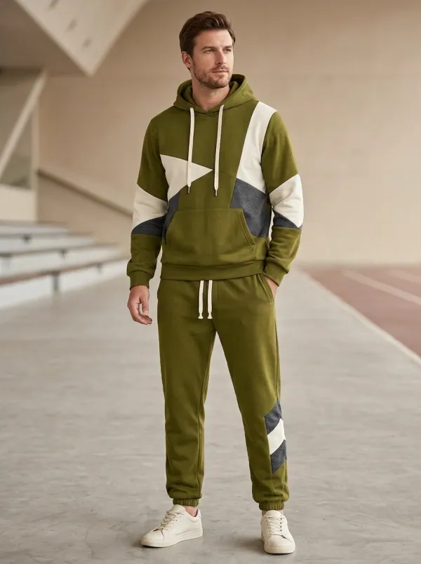 Men's Modern Geometric Colorblock Print Jogger Set