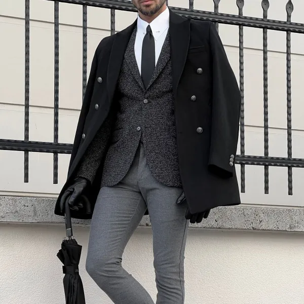 Double Breasted Slim Fit Wool Tailored Coat