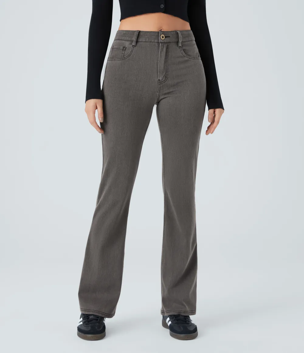 Magic Mid Rise Button Pockets Stretchy Knit Casual Bootcut Jeans