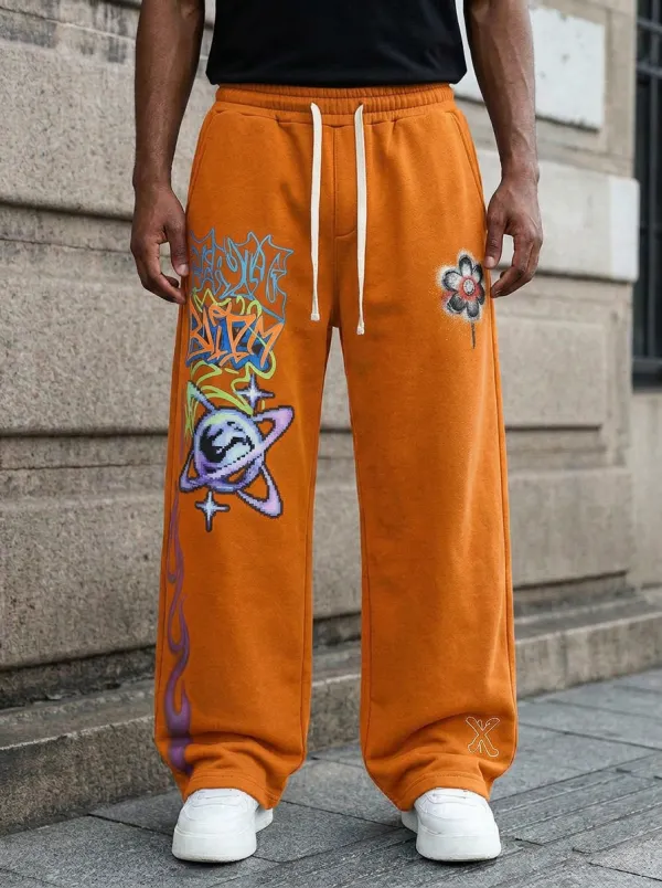 Unisex Skate-Inspired Streetwear Graffiti Floral Sweatpants