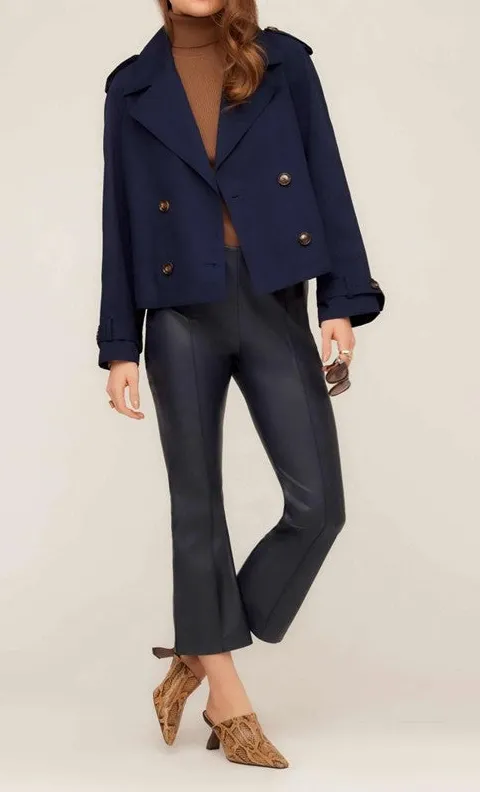 Black Faux Leather Pintuck Pants