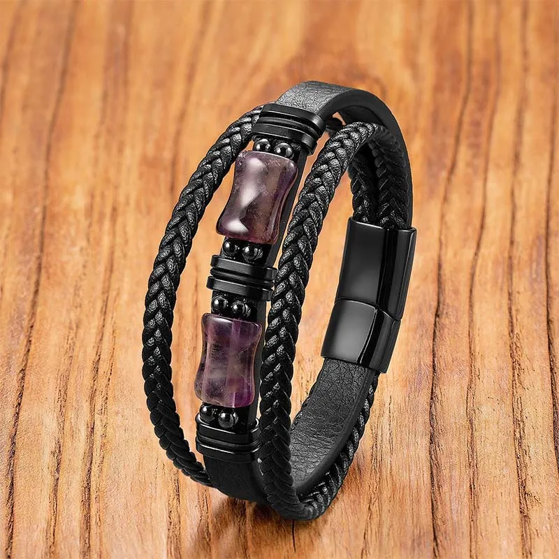Aventurine Amethyst Onyx Crystal Positivity Braided Leather Bracelet