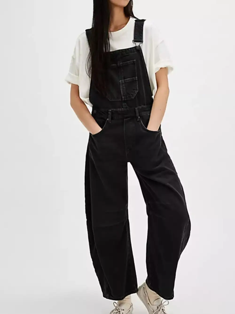 Wide Strap Wide Leg Denim Overalls Full-Length Bib Overalls