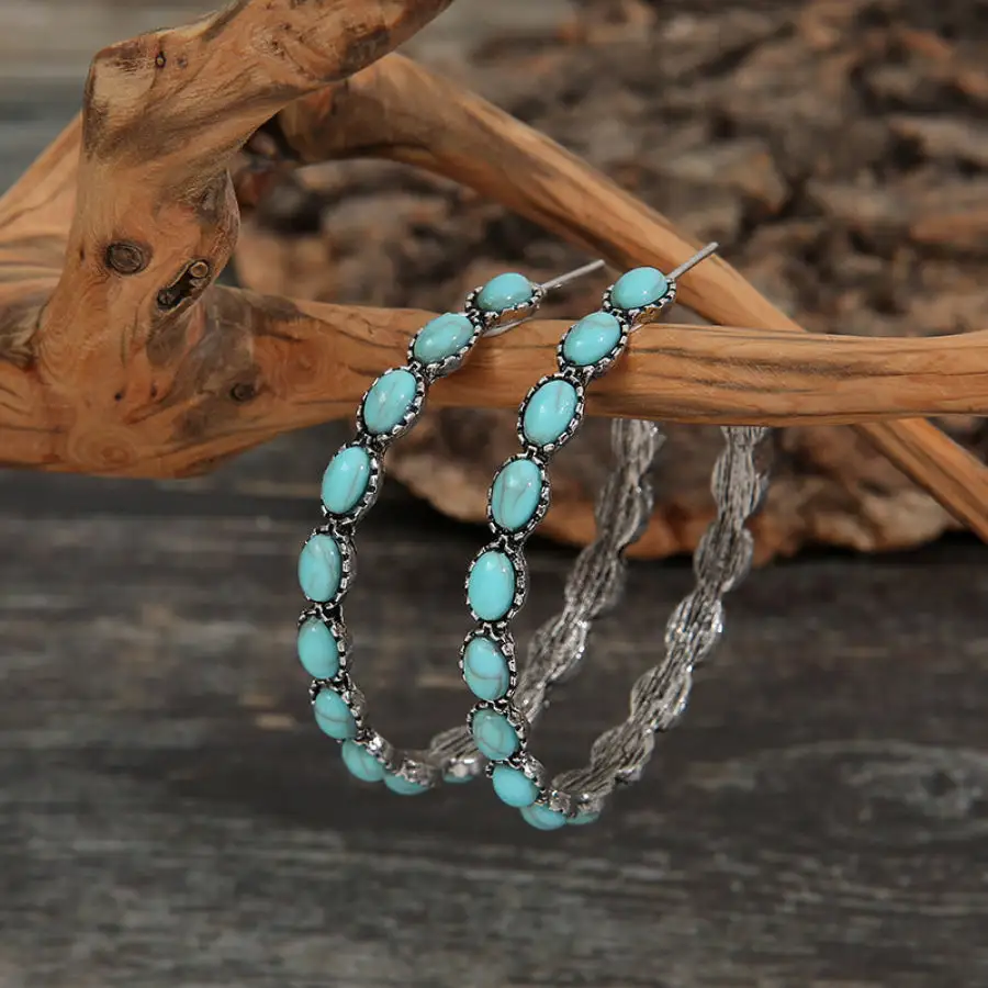Artificial Turquoise C Hoop Earrings