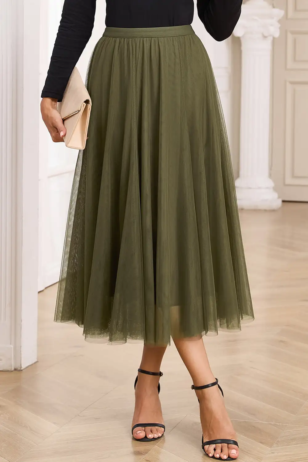 Plain Flared Mesh Skirt