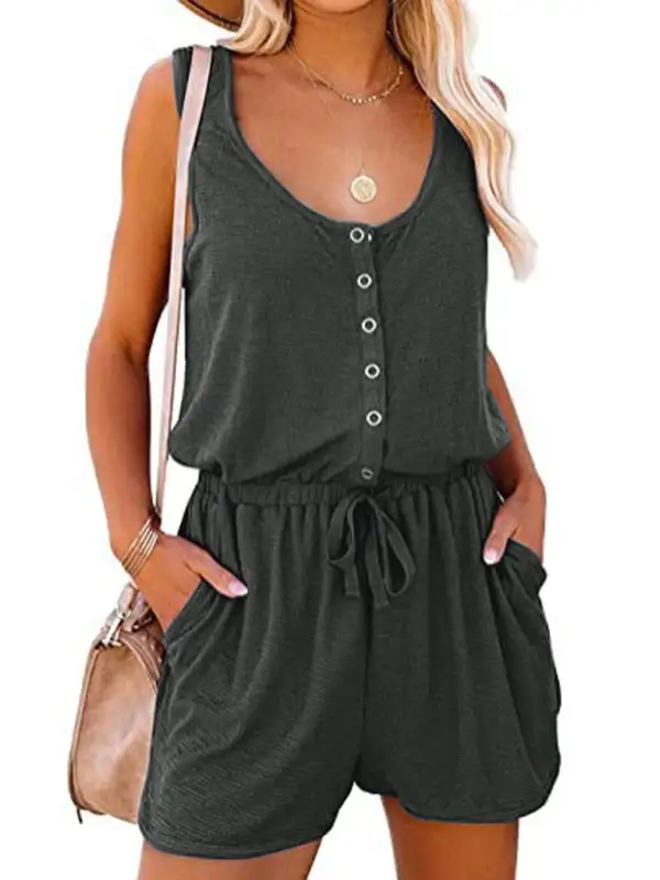 Sleeveless Jumpsuit Waist Tie Loose Wide Shorts