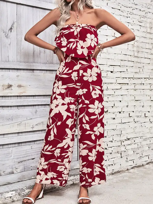 Tube Top Printed Tight Jumpsuit