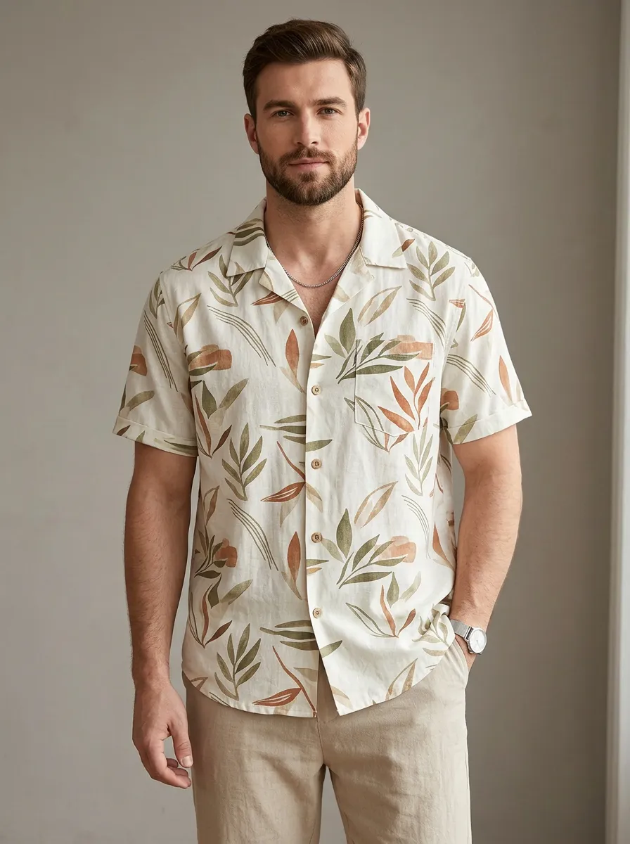 Men's Botanical Relaxed Printed Short Sleeve Shirt
