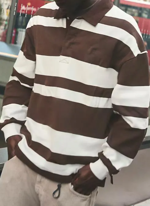 Men's Brown And White Striped Polo Shirt