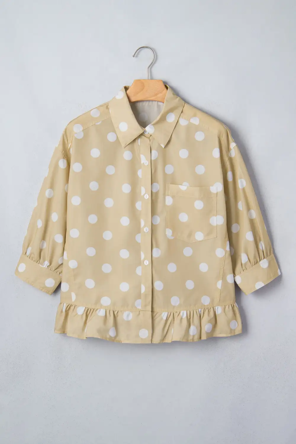 Women's Polka Dot Three Quarter Sleeve Ruffled Blouse