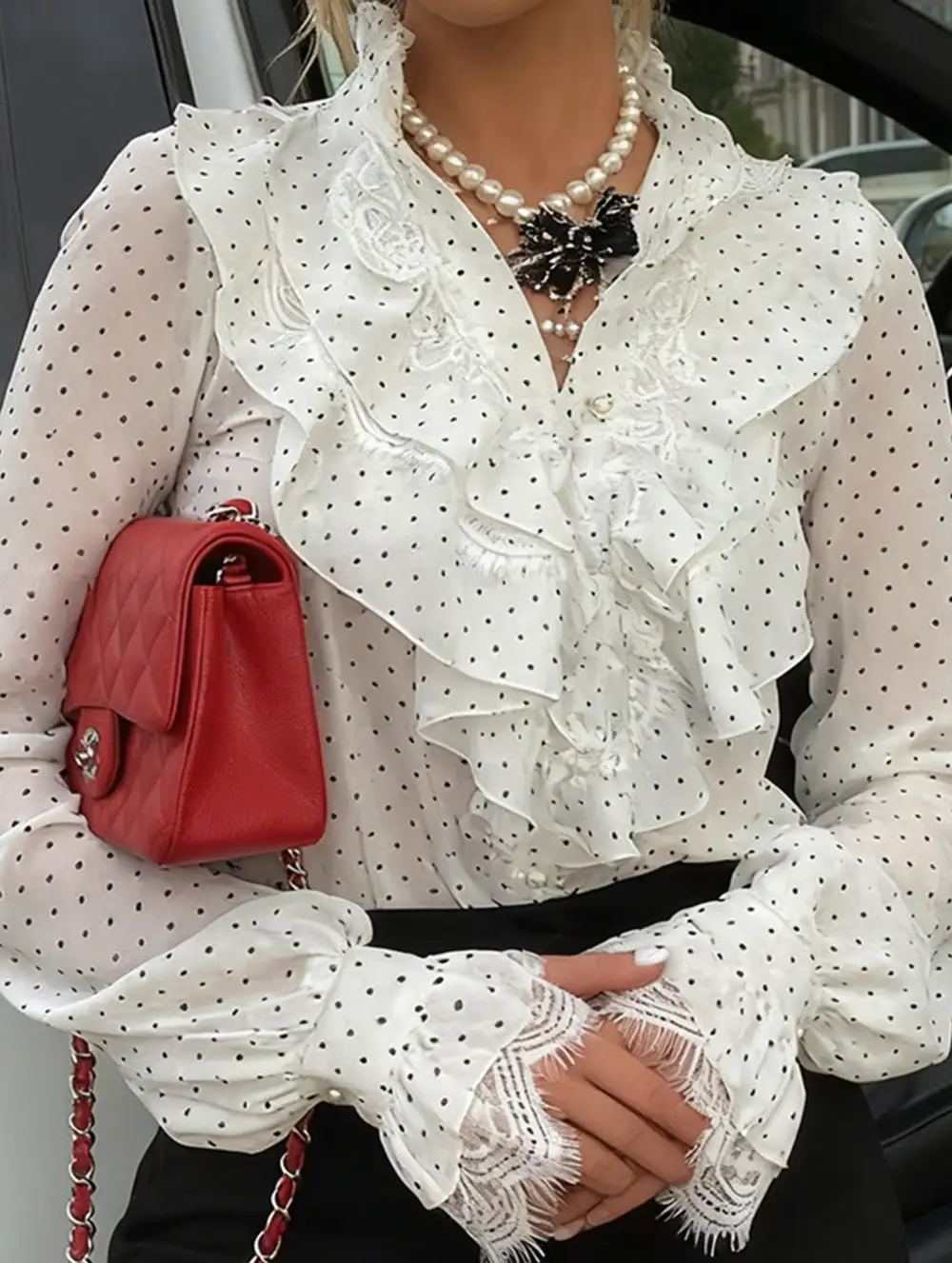 Polka Dot Loose Long Sleeve Blouse
