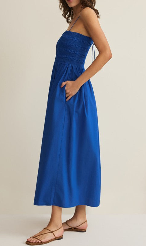 Royal Blue Smocked Waist Midi Dress