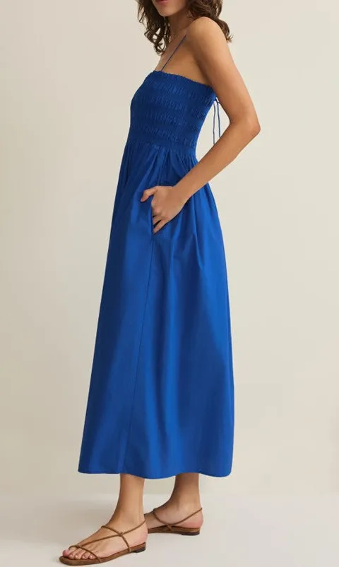 Royal Blue Smocked Waist Midi Dress