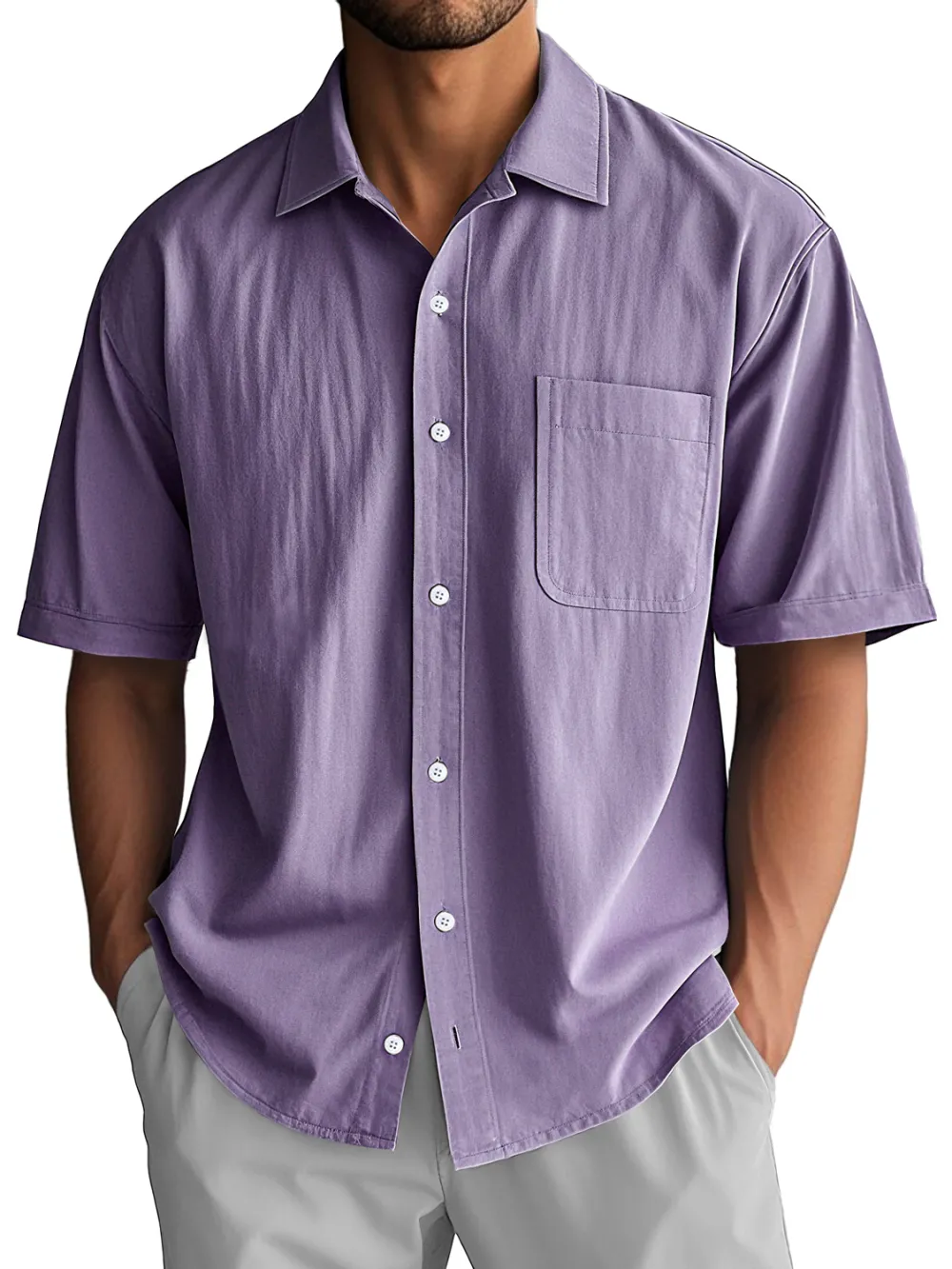 Layered Short Sleeve Camp Collar Pocket Shirt