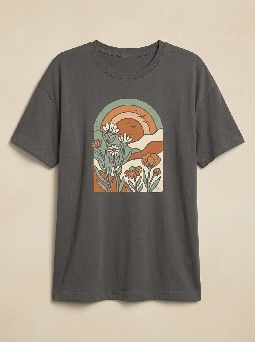 Women's Floral Sunset Graphic Crewneck T-Shirt