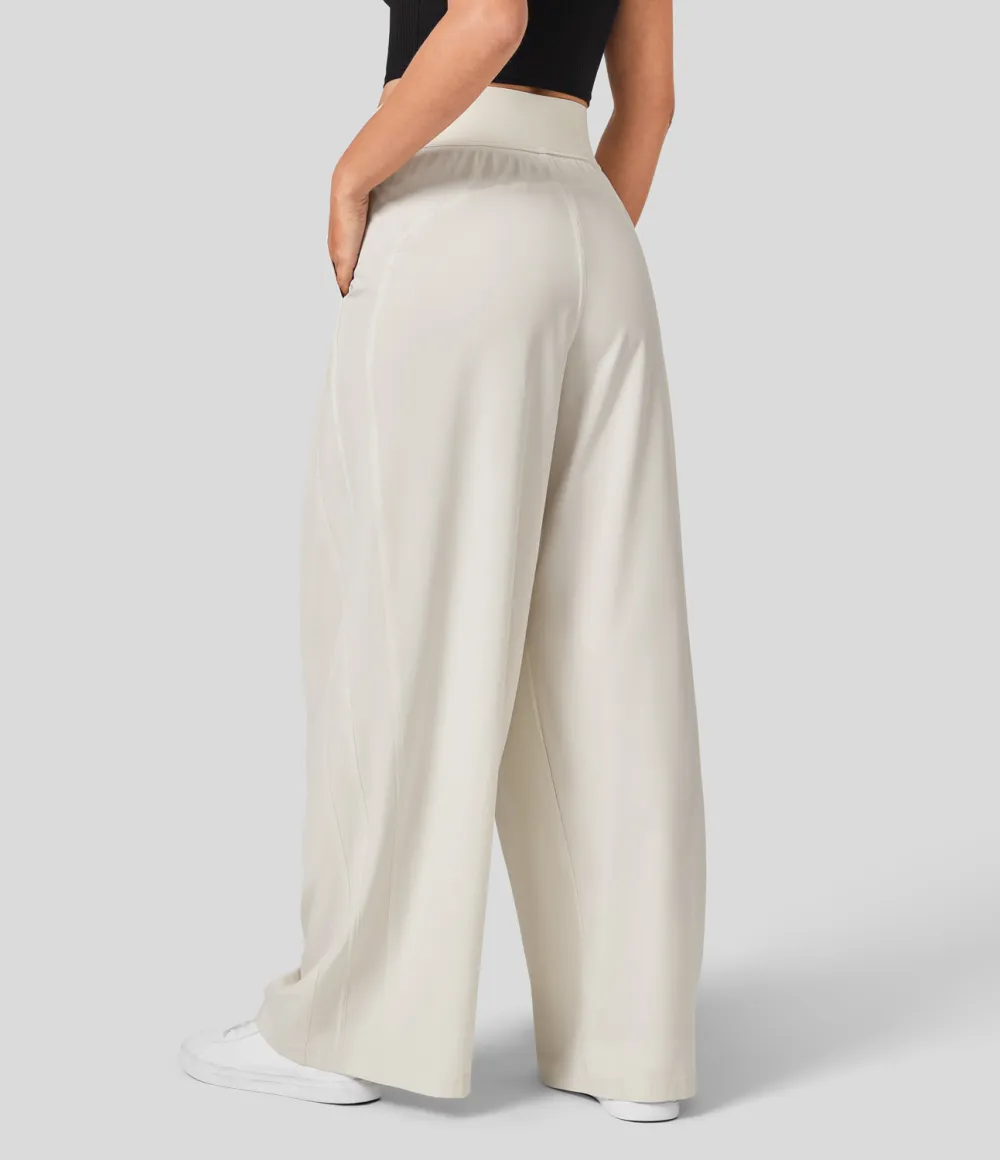 Mid Rise Side Pocket Wide Leg Casual Pants