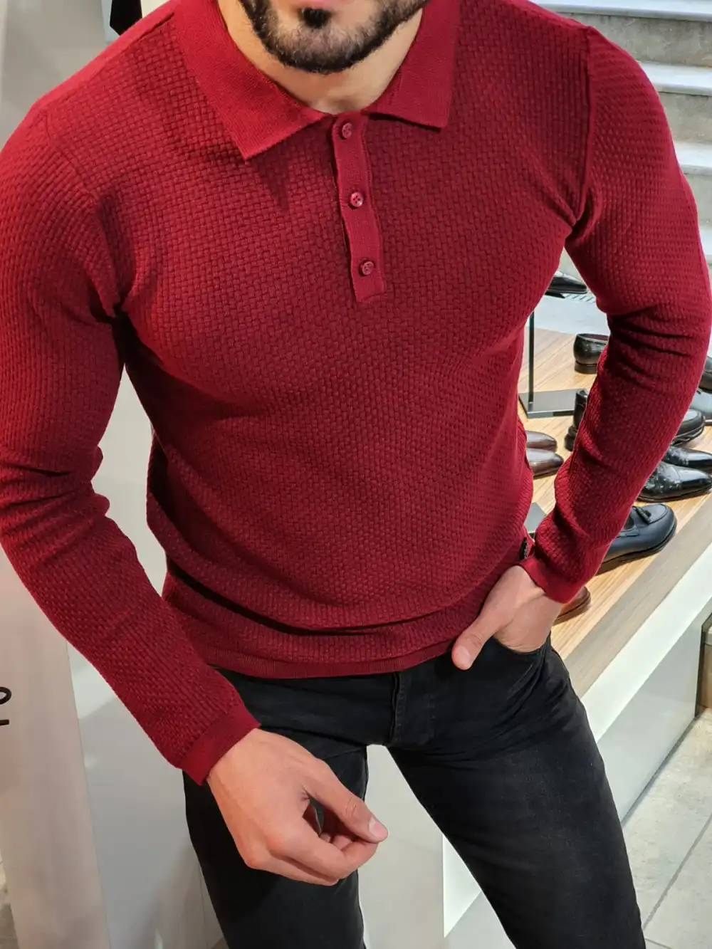 Modern Polo Collar Slim Fit Knit Sweater