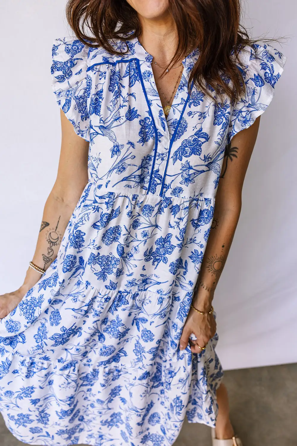 Polished Detail Floral Ruffle Tiered Midi Dress