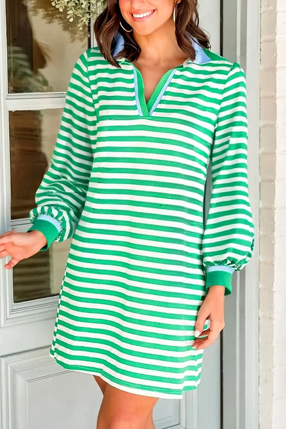 Striped Contrast Trim Collared Mini Dress