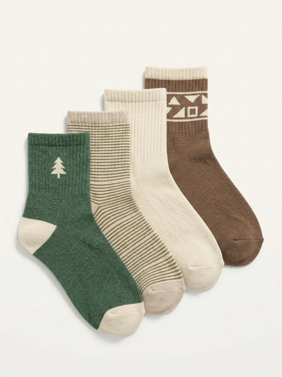 Tree Geometric Striped Men's Four-Pair Long Socks
