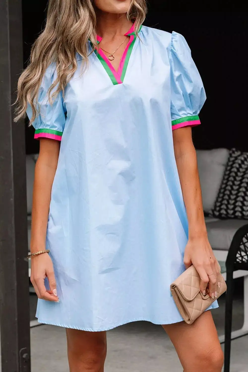 Drape Puff Sleeve Mini Dress