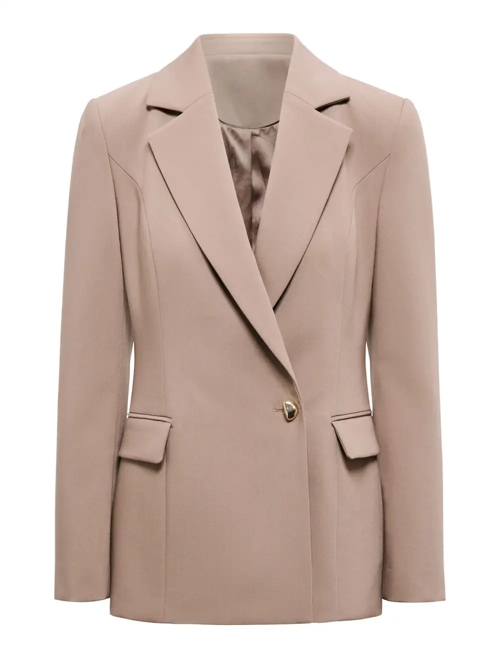Soft Taupe Single-Button Asymmetrical Tailored Blazer