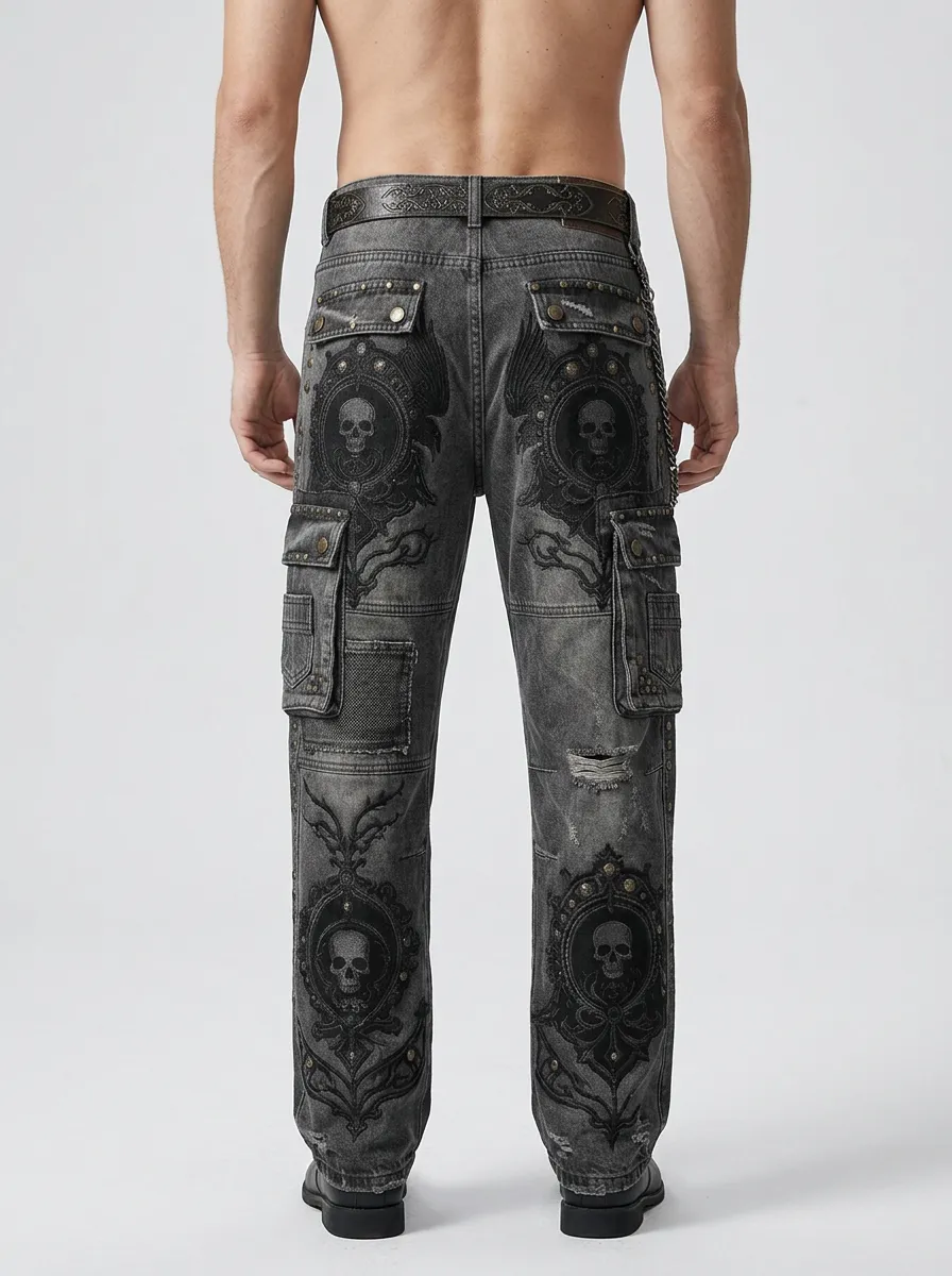 Shadow Skull Raven Style Men's Gothic Cargo Pants