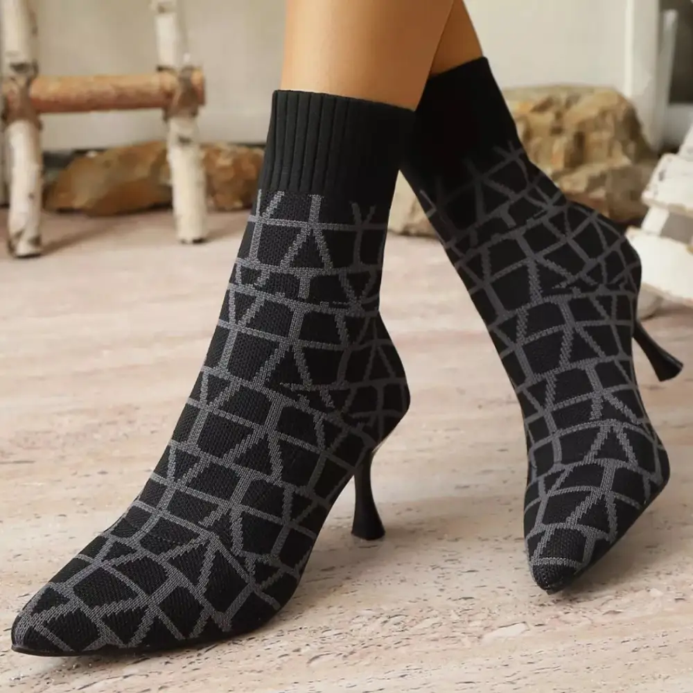 Pointed Toe Flared Heel Boots