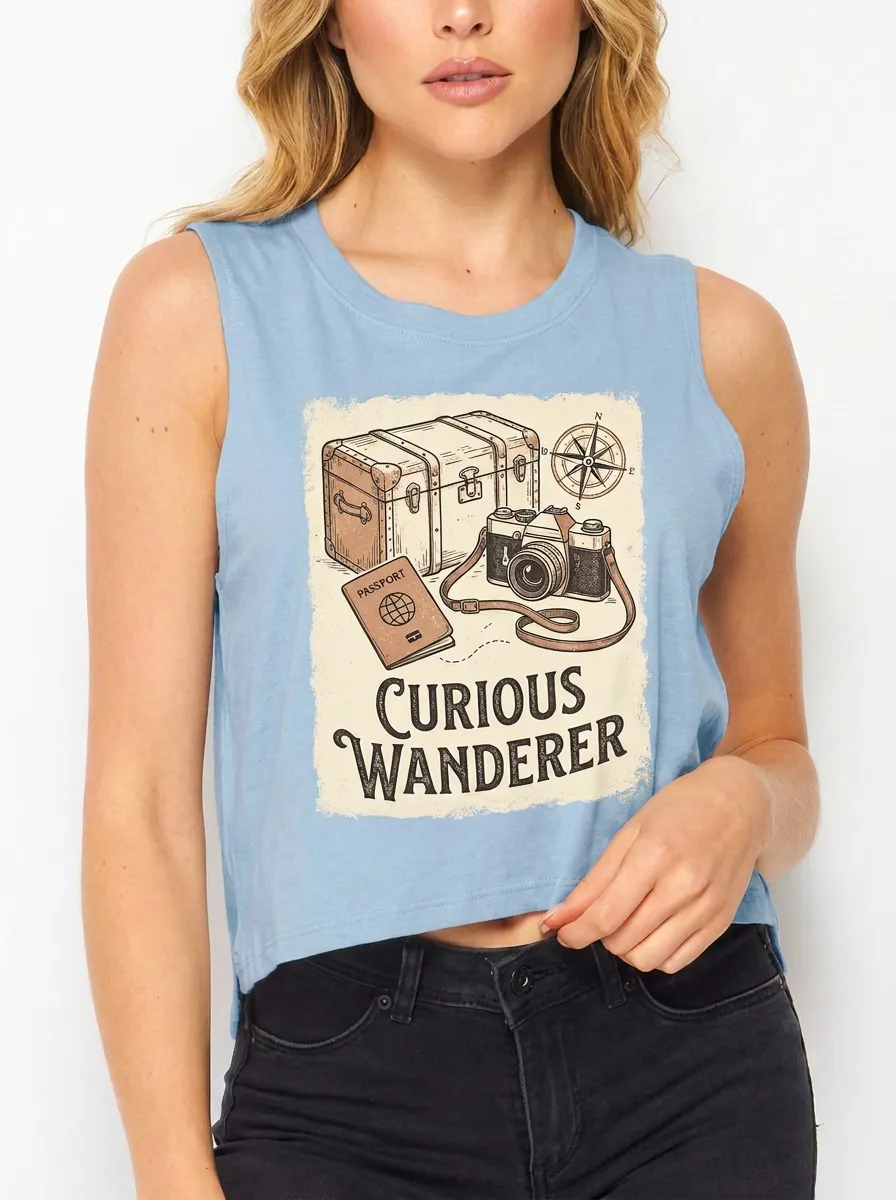 Women's Travel Lover Curious Wanderer Camera Passport Printed Tank Top