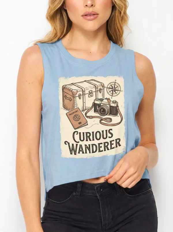 Women's Travel Lover Curious Wanderer Camera Passport Printed Tank Top