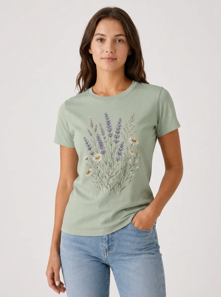 Women's Botanical Graphic T-Shirt Lavender-Graphic