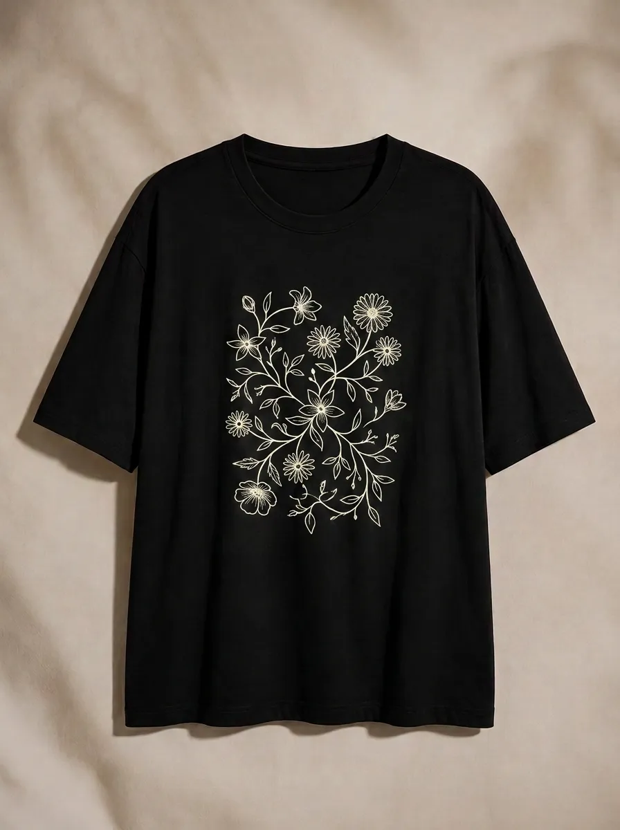 Unisex Botanical Nature Lover Floral Line Art Printed T-shirt