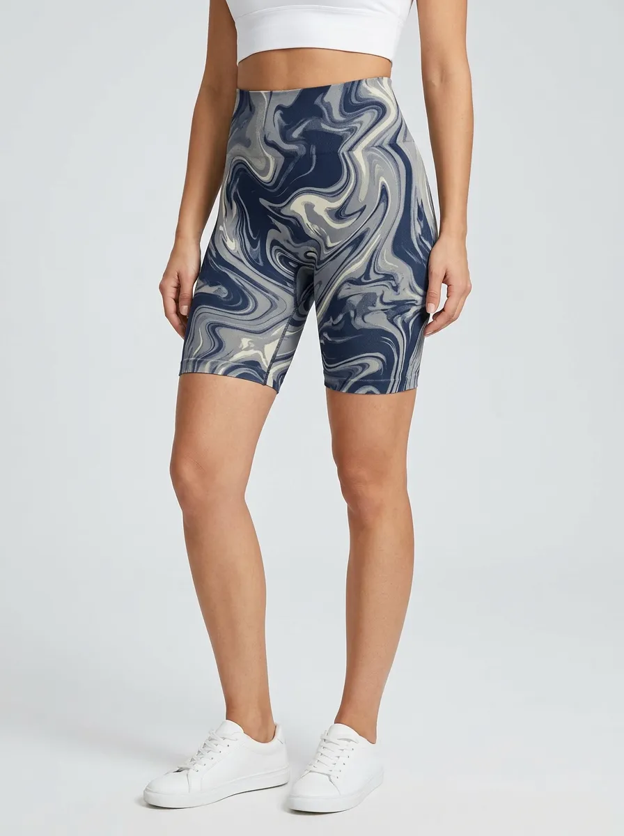Women's High-Rise Abstract-Print Seamless Biker Shorts