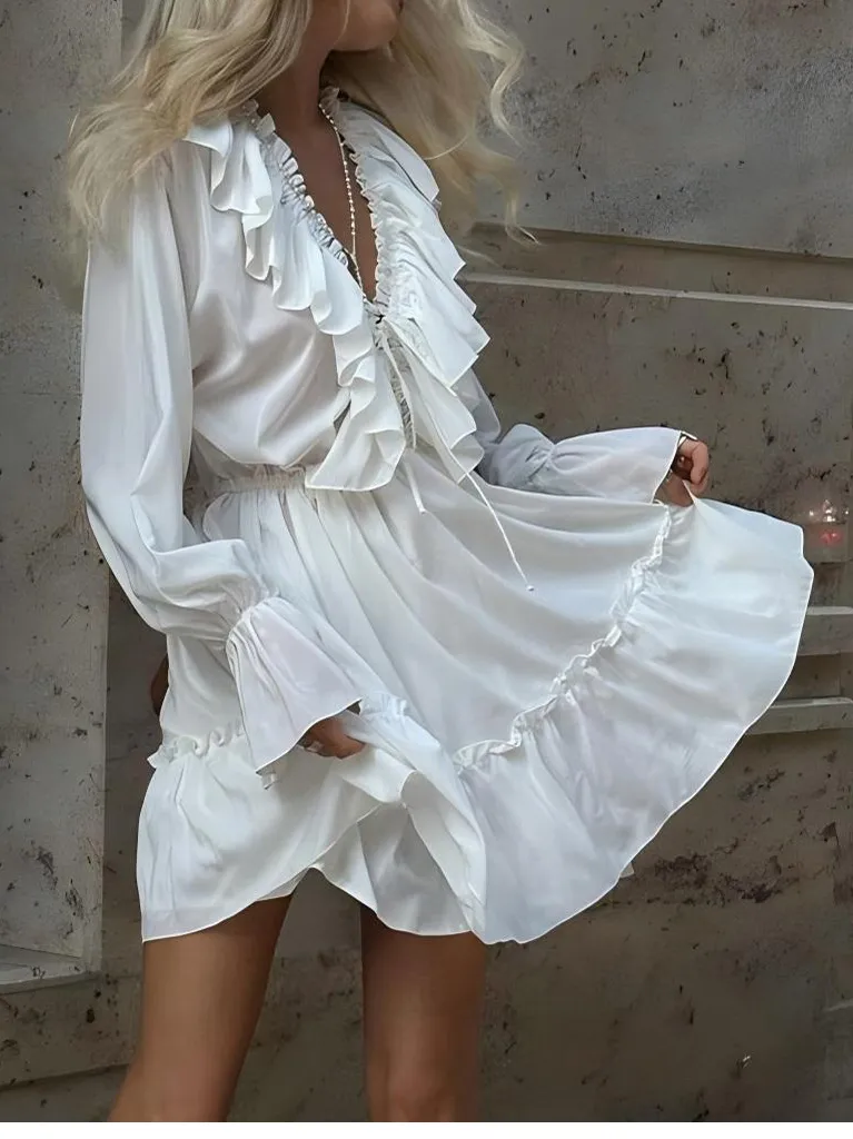 Ruffled Flared Sleeve Mini Dress