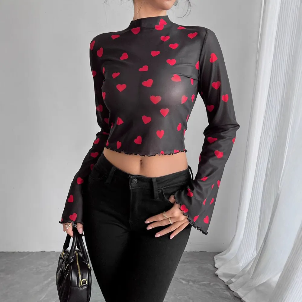 Flared Sleeve Mesh Blouse