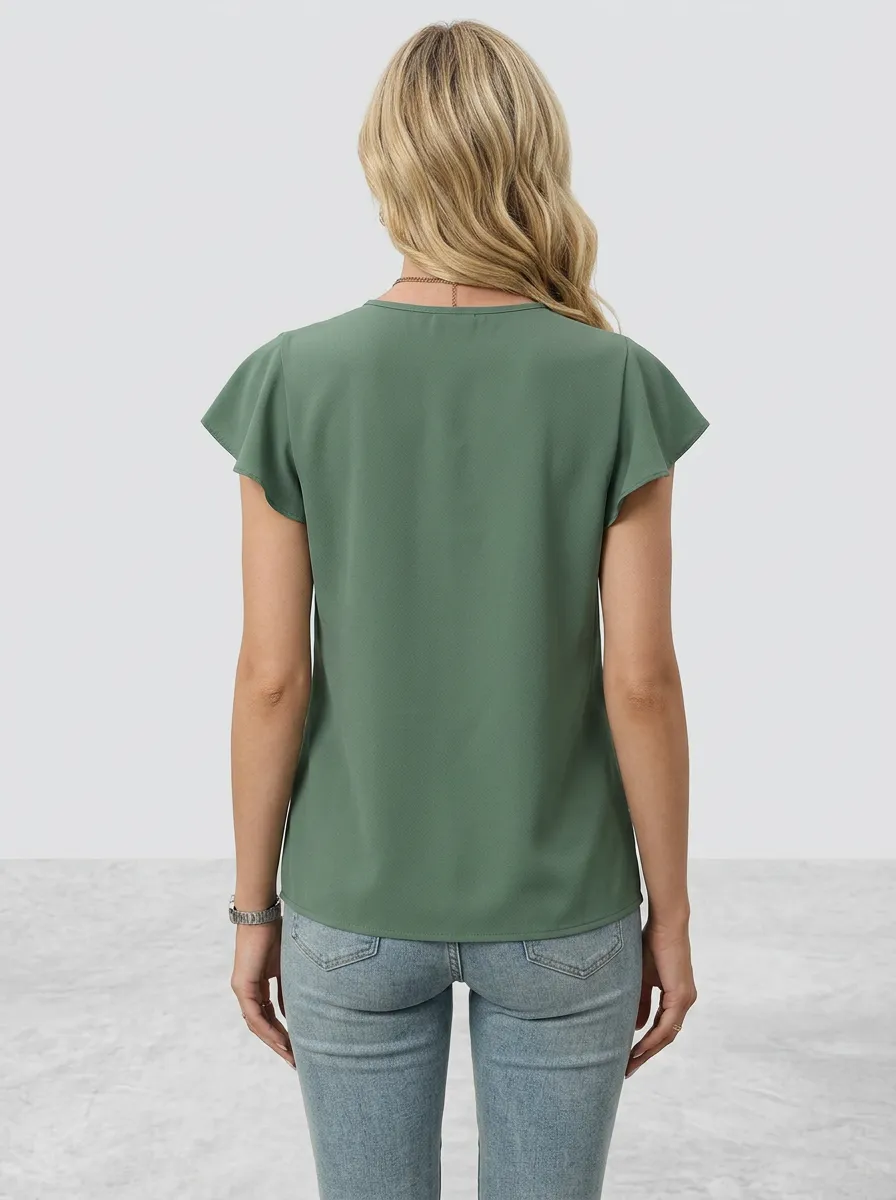 Flutter Sleeve Button Down Blouse
