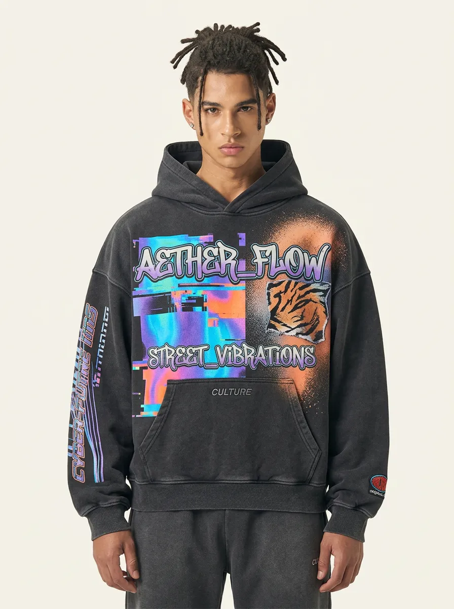 Unisex Streetwear Tiger Glitch Hoodie