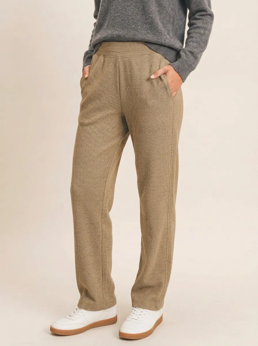 Women's Casual Waffle Knit Grey Elastic Waist Lounge Pants
