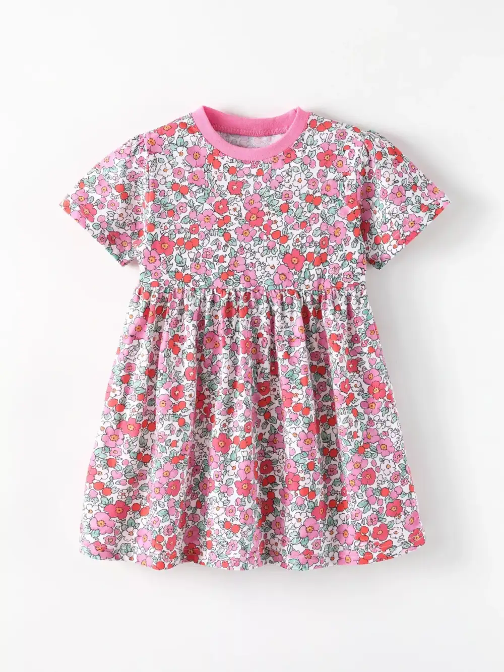 Girls Floral Print Short Sleeve A-Line Dress