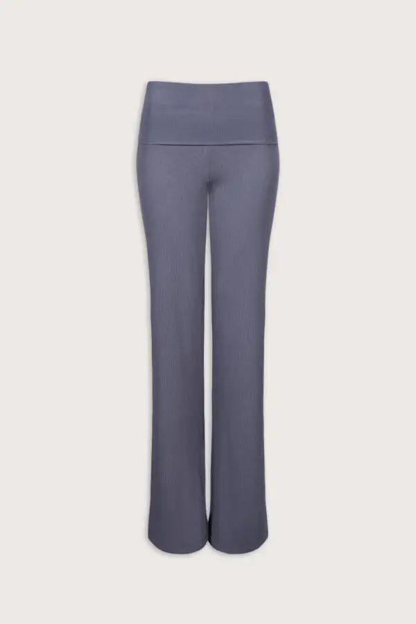 Ribbed Flare Fold Waist Trousers