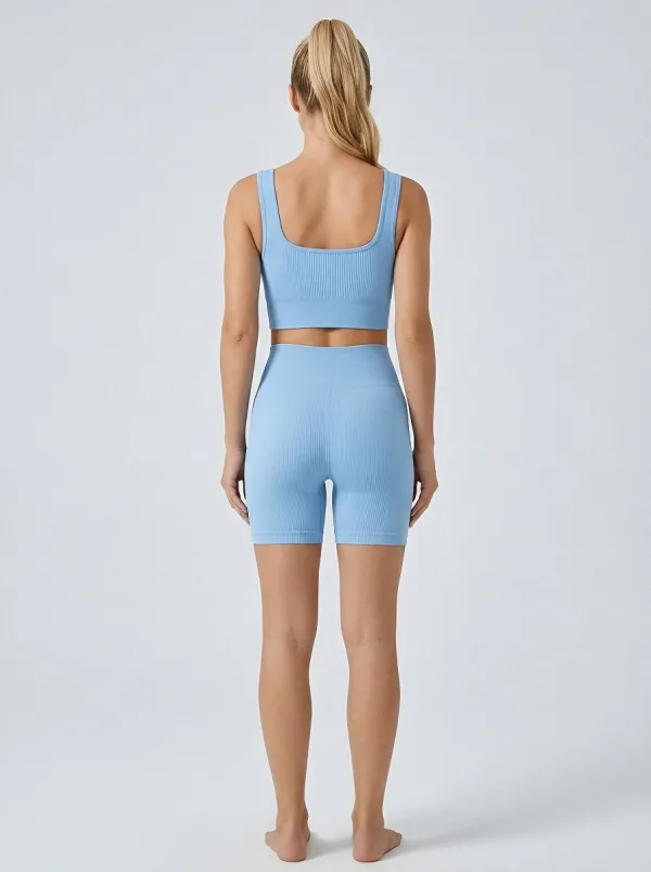 Streamlined Ribbed Texture Seamless Design Essential Women's Tank Top And Sports Shorts Set