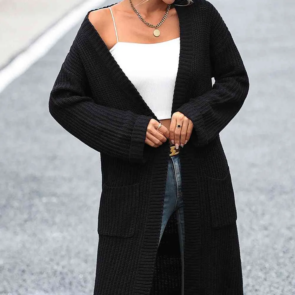 Open Front Dropped Shoulder Pocket Detail Cardigan