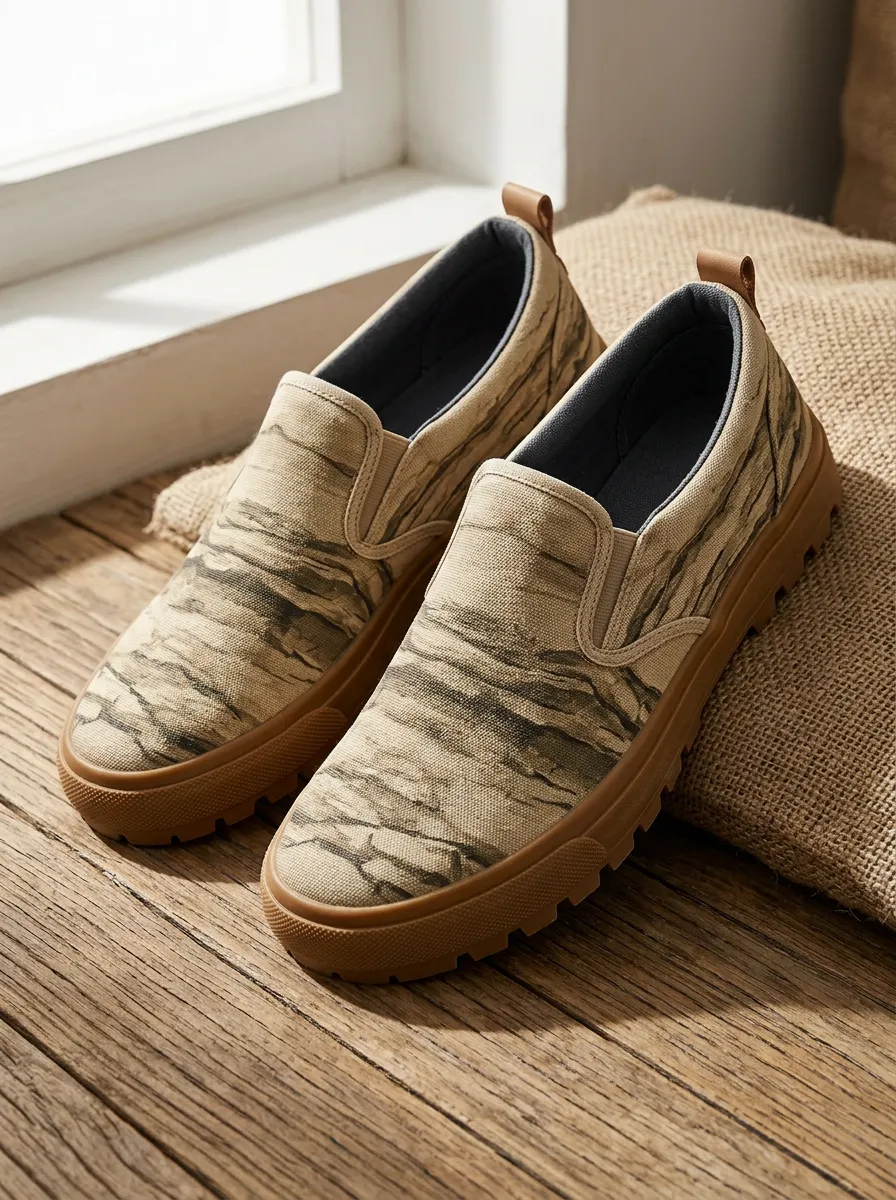 Men's Nature Lover Wood Grain Printed Canvas Slip-on Shoes