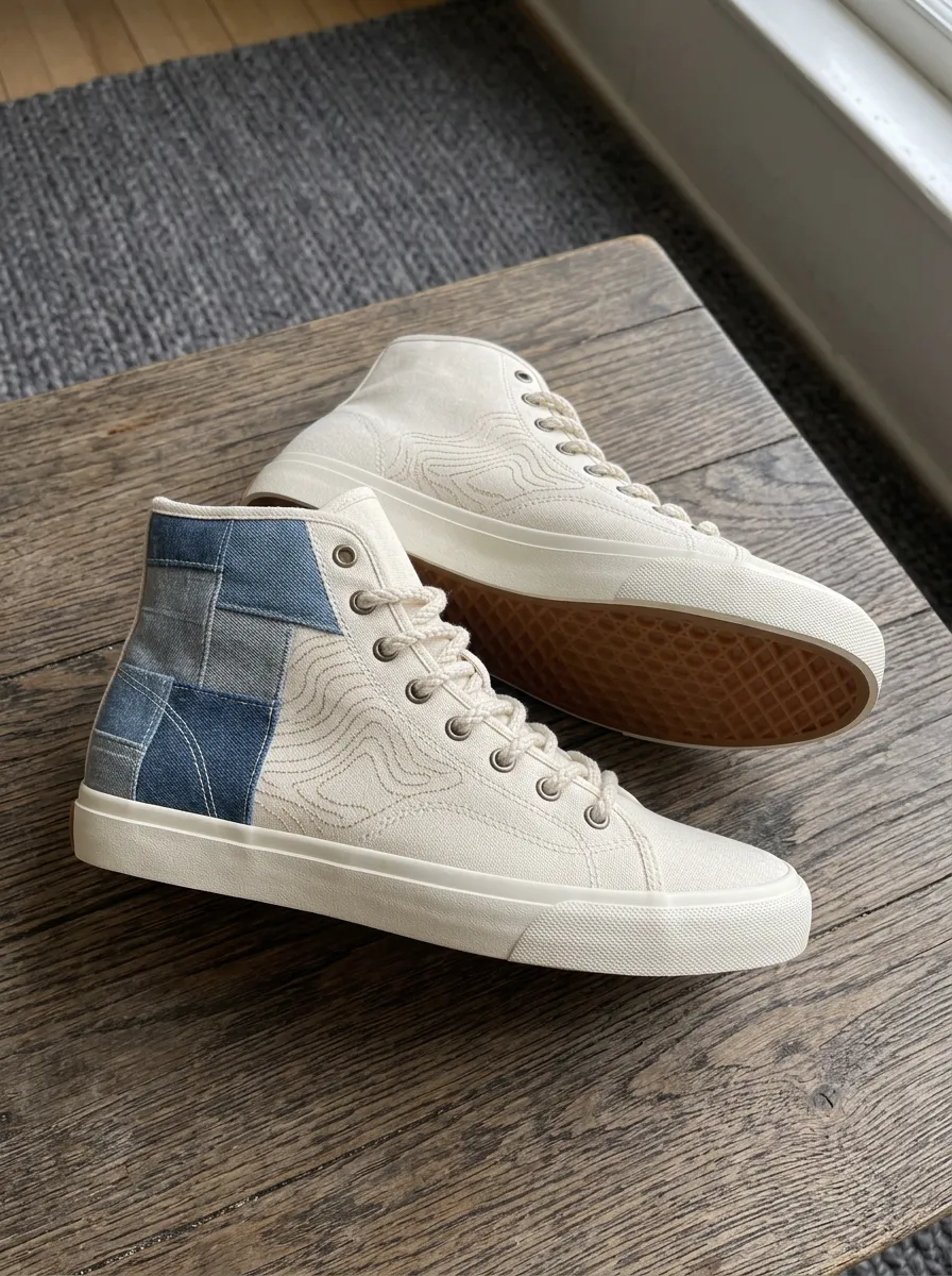 Men's Topographic Patchwork Denim Printed Canvas Shoes