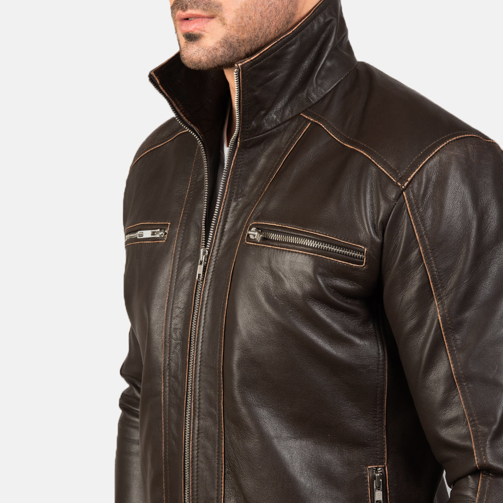 Men's Rugged Clean Line Biker Leather Jacket